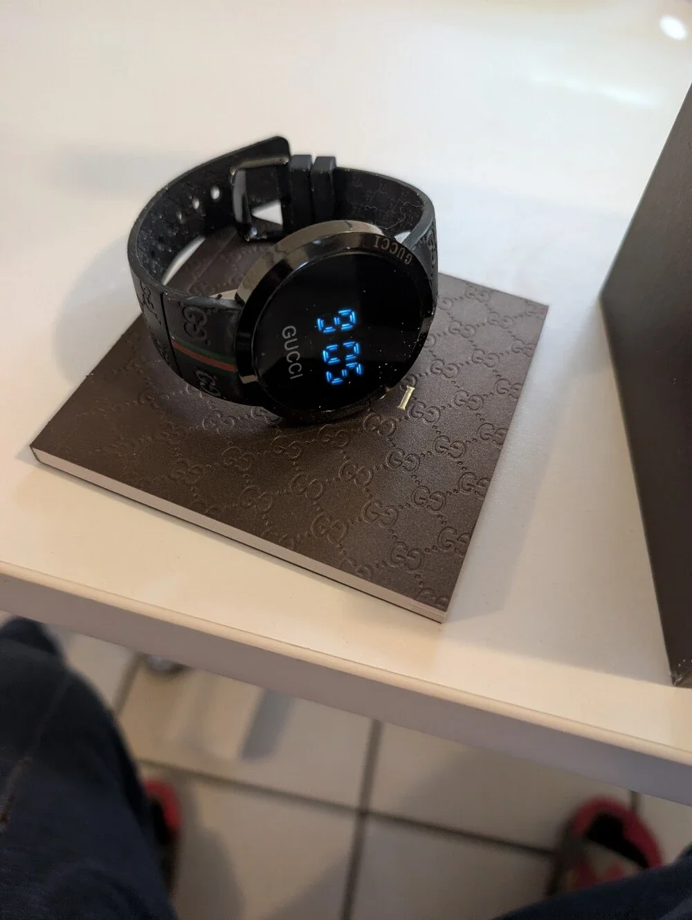 Gucci Black LED Watch with Signature Web Stripe